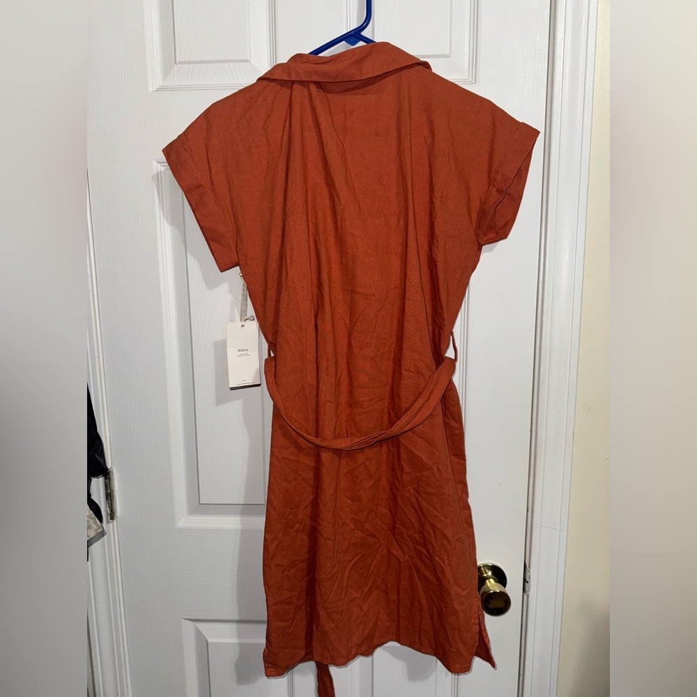 Rust Orange Button-Up Dress with Cap Sleeves - Picture 8 of 8